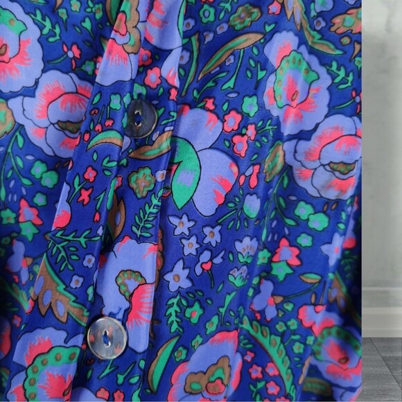 Vintage Floral Print Midi Secretary Dress Size 14 Purple Shirtwaist - Picture 9 of 16